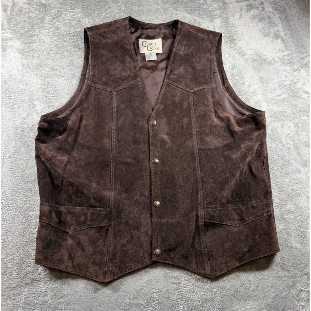 Cripple Creek Mens XL Brown Suede Leather Western Vest Lined Cowboy‎